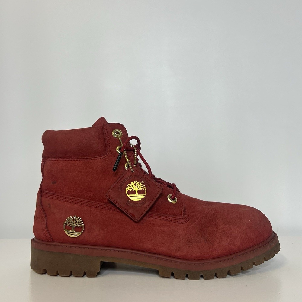 Timberland Mens 7 Red 6 Inch Premium Waterproof Leather Boots A1KRD Gold Logo